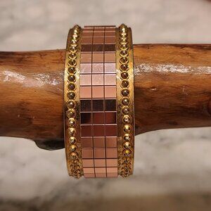 vintage-style Rose gold mirror tile cuff, boho-chic, disco, India, Retro, Disco.